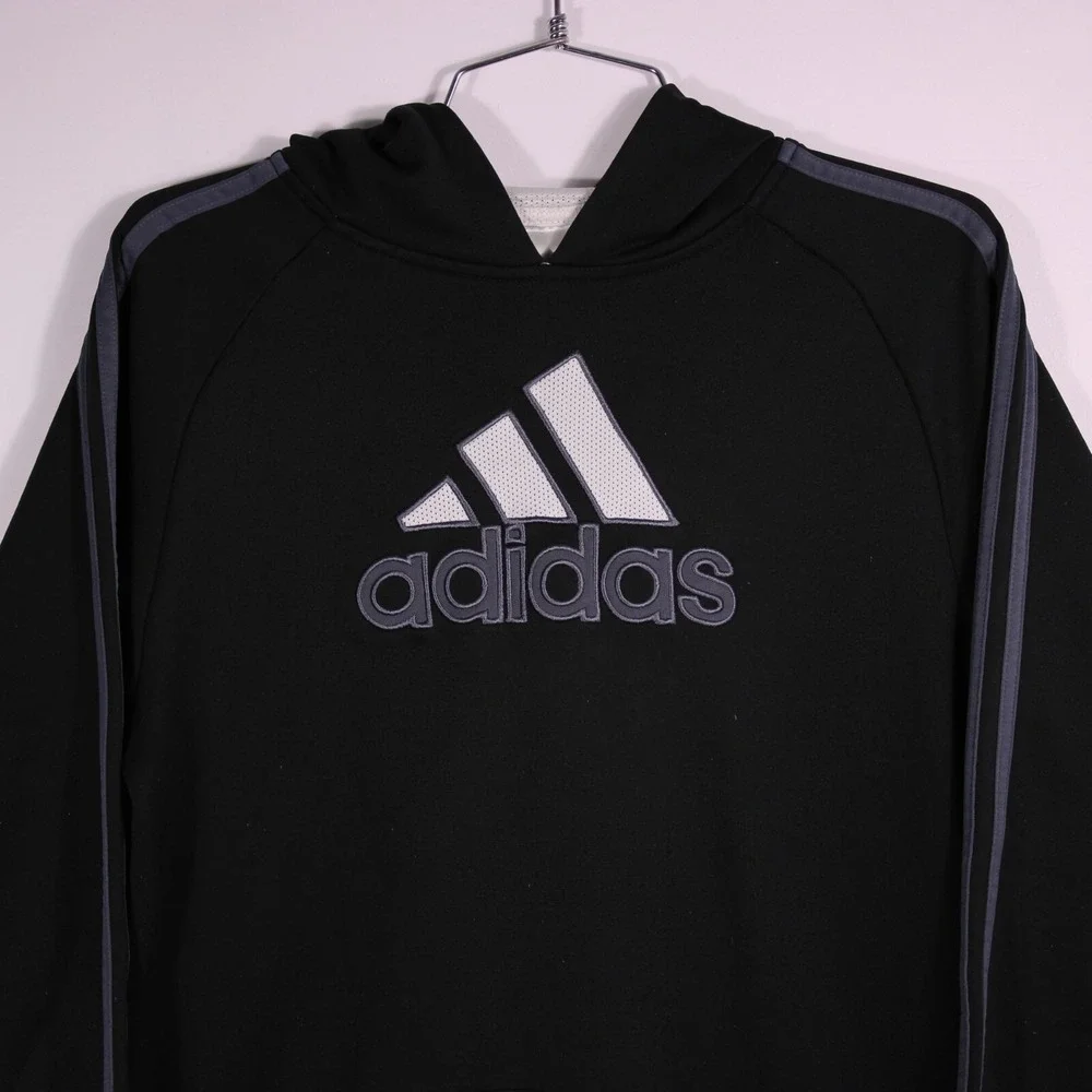 Adidas Hoodie Youth XL Black Sporty‎ Casual Climalite Embroidered Logo Pullover